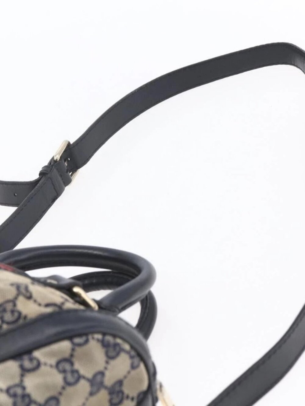 GUCCI GG Canvas Sherry Line Boston Bag 2way Navy Gold 247205 Auth BA5935 - Picture 8 of 16